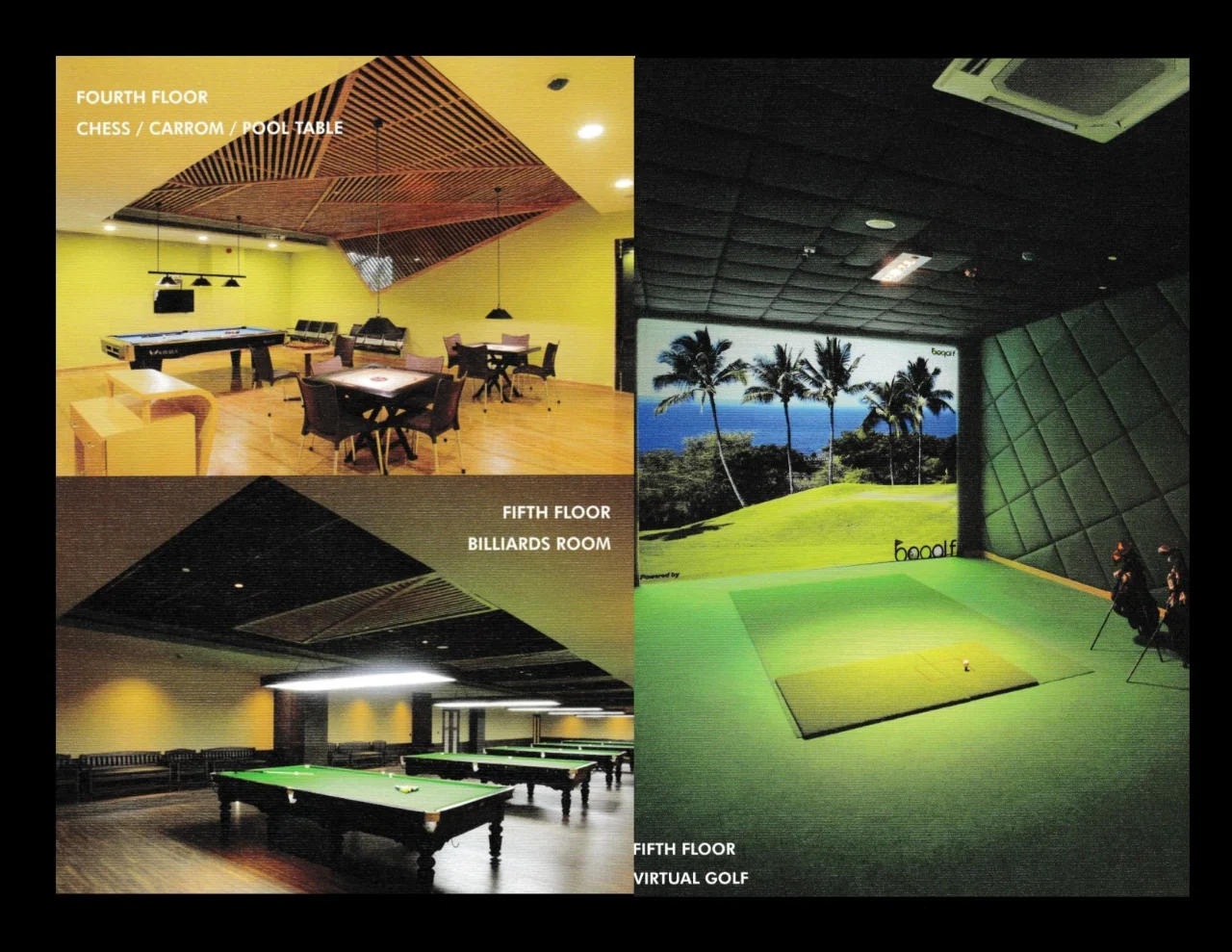 Garware Club House indoor games and virtual golf — photo collage