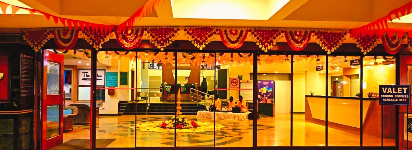 PYC Hindu Gymkhana entrance decorated for a celebration